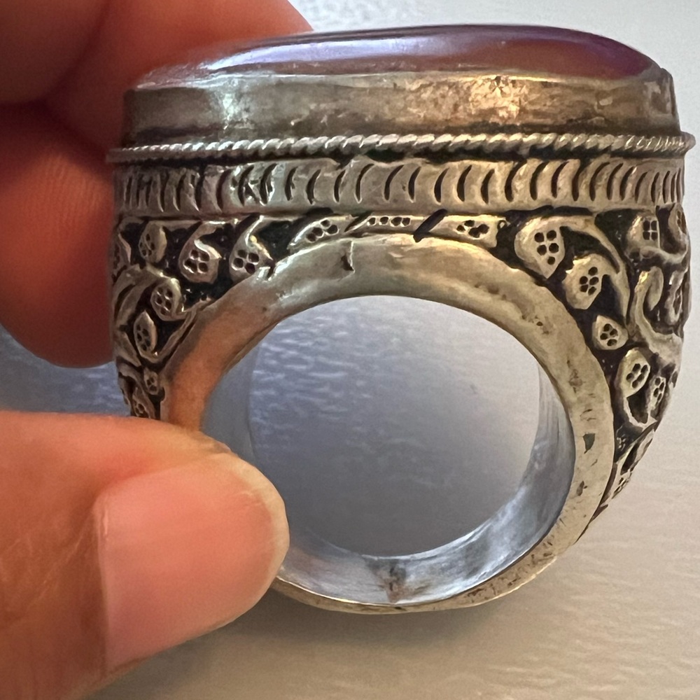 Large men’s Turkish Agate silver ring - Picture 3 of 5